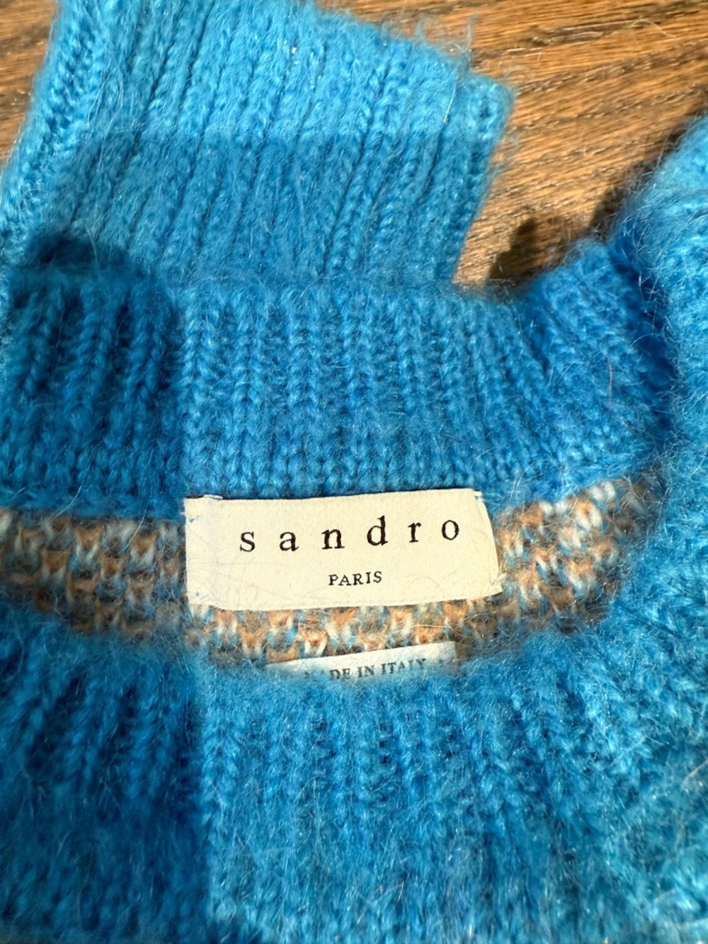 Sandro plaid sweater blue white camel - Picture 3 of 5